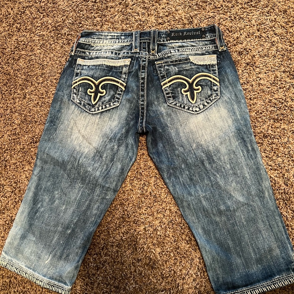 VTG y2k women's Rock Revival Karlie Capri‎ Cropped blue medium wash denim jeans - Picture 2 of 3